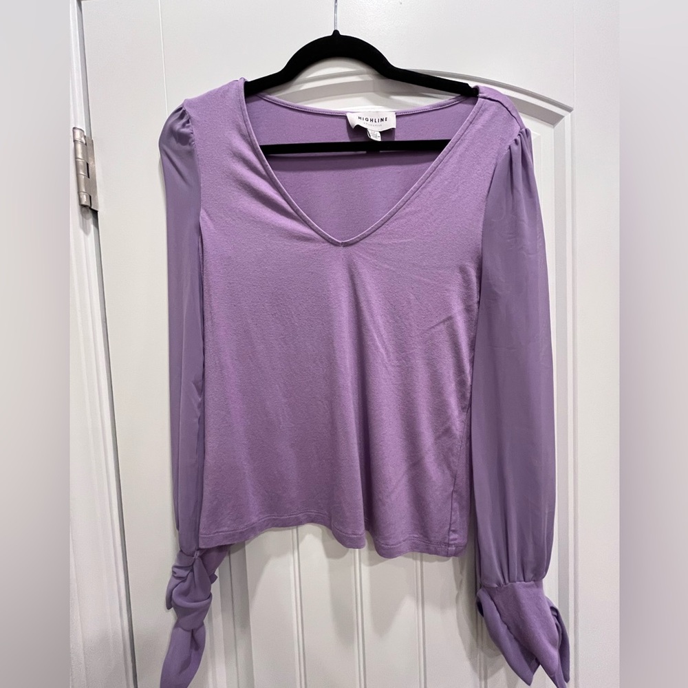 Purple tie-sleeve blouse. Highline Collective. Size small.
